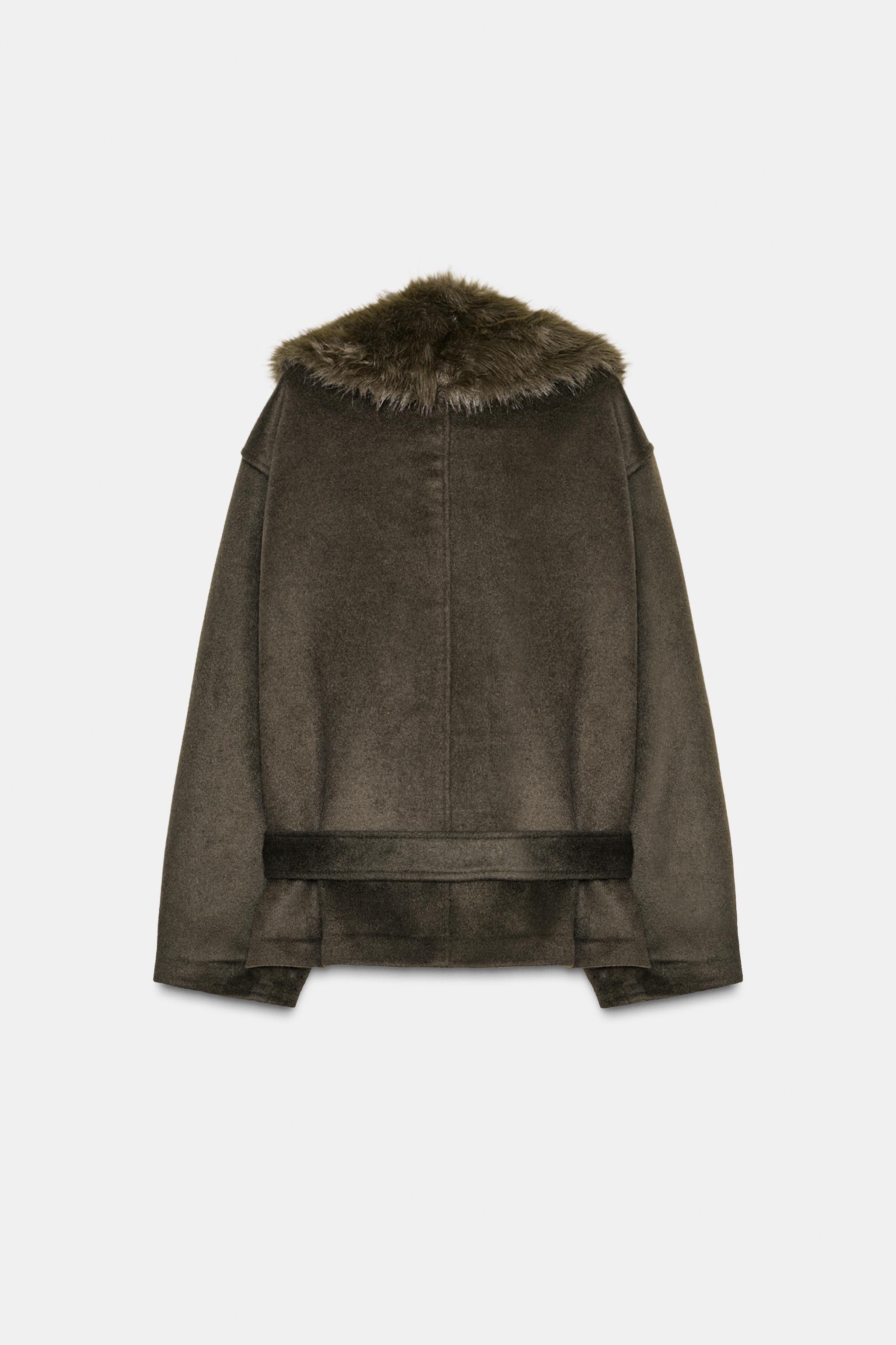 WOOL BLEND COAT WITH FAUX FUR COLLAR